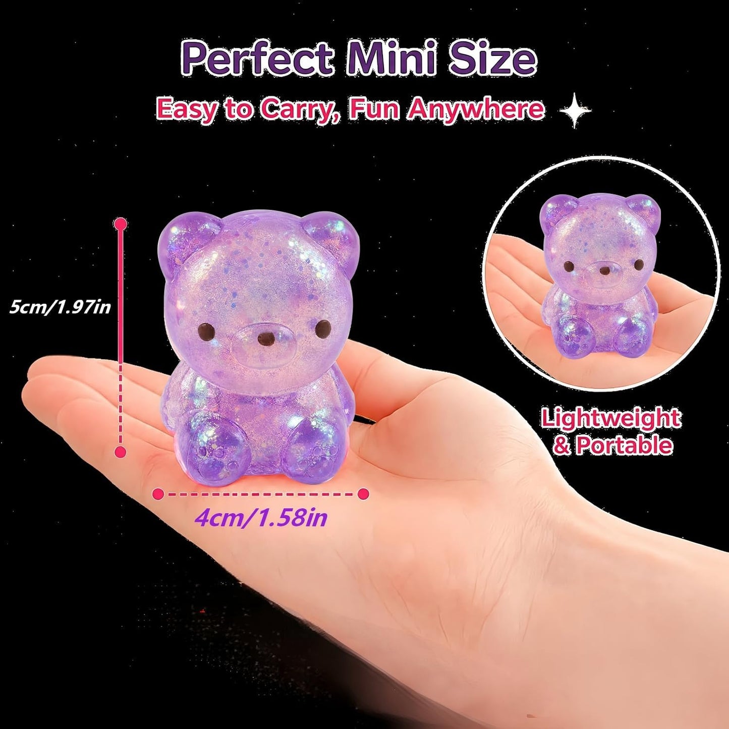 1 PC Bear Squishy, Slow Rising Stress Relief Fidget Toys for Adults, Purple | Glitter Bear-Shaped Sensory Squeeze Toys, Calm Anxiety, Portable, Safe TPR Material, Soft Hand Toy for Office, Home or Travel