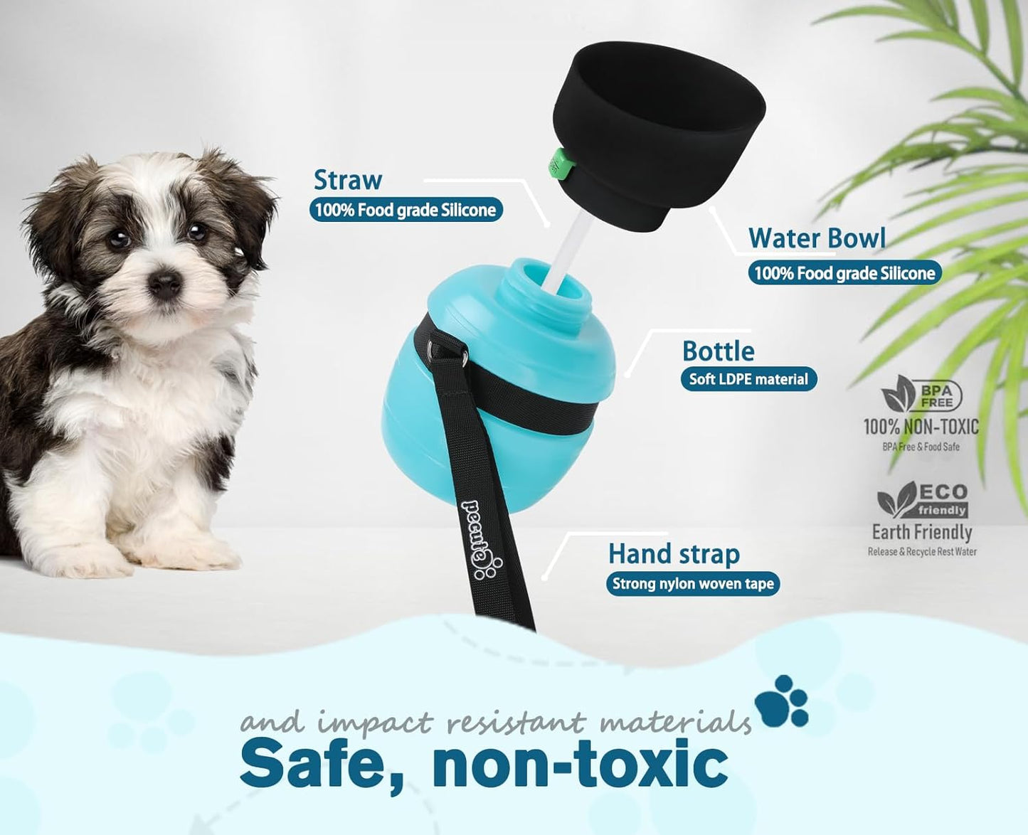 Portable Dog Water Bottle, 2 in 1 Cat Dog Travel Water Bottle Bowl Leakproof with Double Seal, BPA Free, Lightweight, Pet Small Animal Water Bottel Dispenser for Outdoor Walking Hiking Travels | Leakproof, BPA Free, Lightweight, Puppy Walking Water