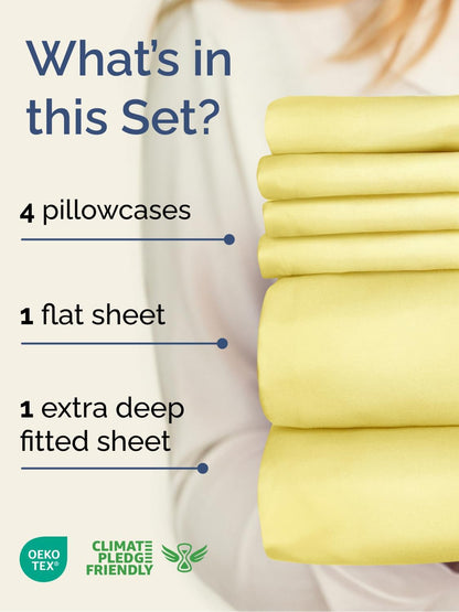Extra Deep King Sheet Set - 6 Piece Breathable and Cooling Sheets - Hotel Luxury Bedding for Women, Men, Kids & Teens - Easy & Secure Fit - Soft, Wrinkle Free and Comfy - Extra Deep Pockets - Yellow