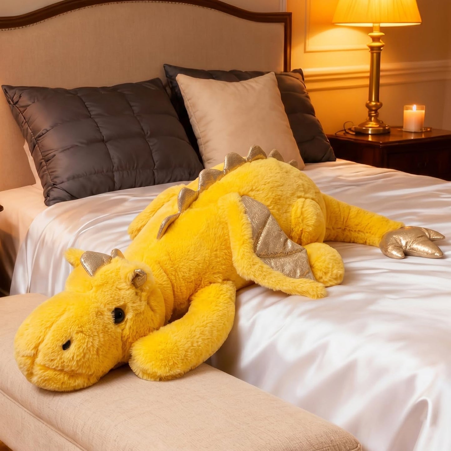 Giant 50in 3Lb Big Yellow Dragon Large Stuffed Animals Cute Plush Toy Fuzzy Jumbo Dinosaur Pillow Plushies with Wings Cuddly Soft Pterosaur Plushie for Friends Family Member