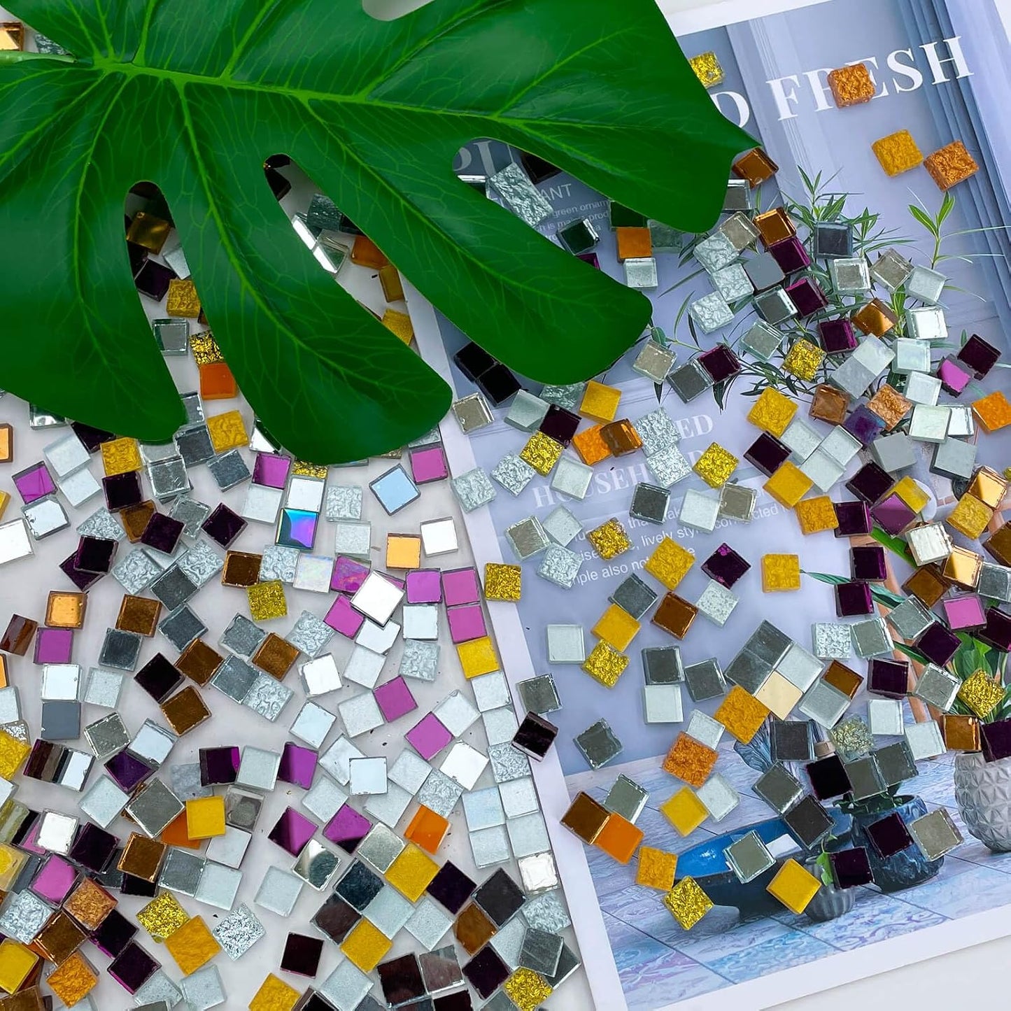 1.1LB Yellow Mixed Irregular Crystal Glass Mosaic Tiles for Crafts - Perfect for Mosaic Art Projects, Puzzles, and Home Décor