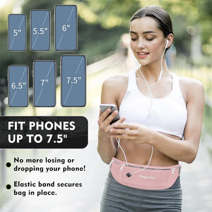 Slim Running Belt Fanny Pack, Waist Pack Bag for Women Men, Running Pouch for Phone Waterproof Reflective with 3 Pouches, Running Phone Holder for Sports, Traveling (Pink)