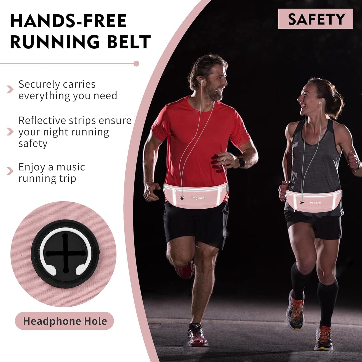 Slim Running Belt Fanny Pack, Waist Pack Bag for Women Men, Running Pouch for Phone Waterproof Reflective with 3 Pouches, Running Phone Holder for Sports, Traveling (Pink)