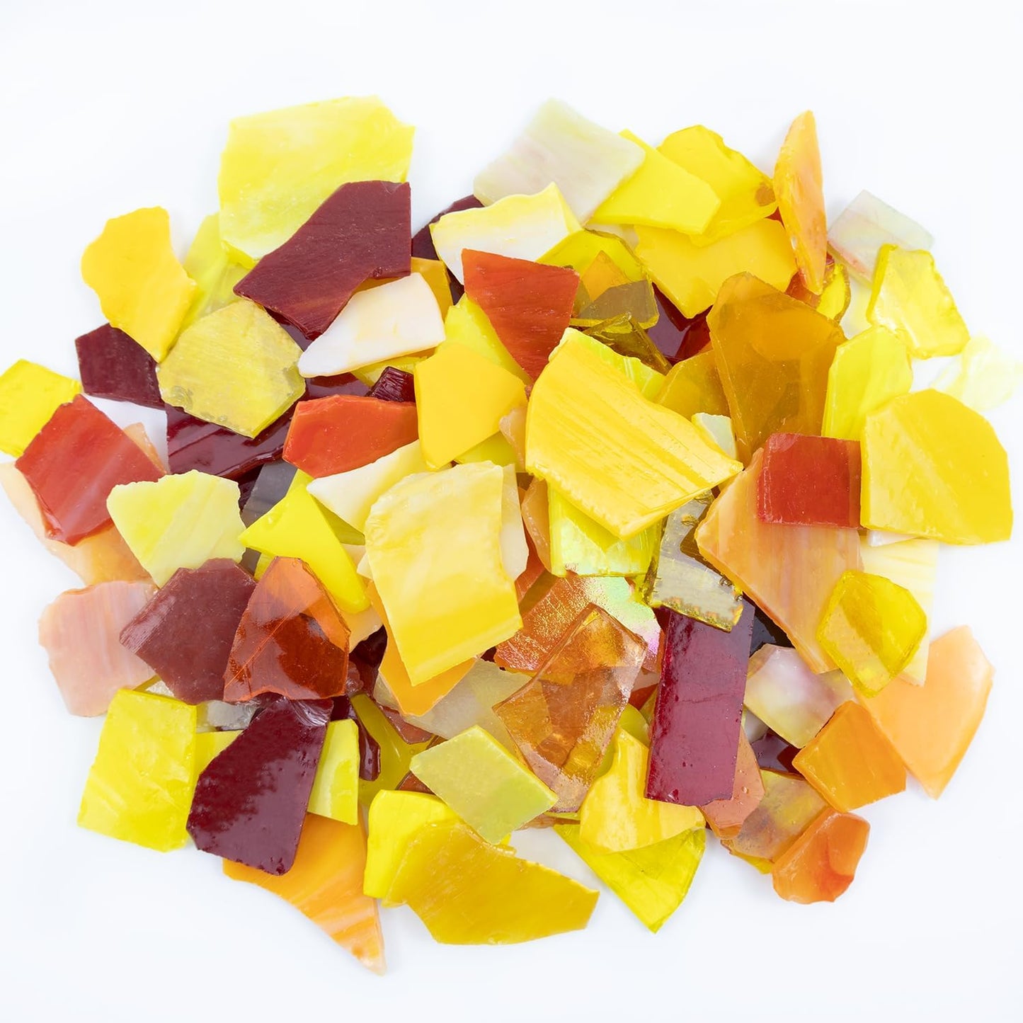 Irregular Stained Glass Scraps, Mosaic Glass Pieces,Broken Glass Pieces,Mosaic Crafts Supplies,Mosaic Tiles for Crafts,Photo Frames,Vase Filler, Aquarium Decor,1-3cm,0.9LB(Red+orange+yellow)