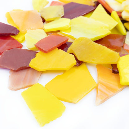 Irregular Stained Glass Scraps, Mosaic Glass Pieces,Broken Glass Pieces,Mosaic Crafts Supplies,Mosaic Tiles for Crafts,Photo Frames,Vase Filler, Aquarium Decor,1-3cm,0.9LB(Red+orange+yellow)