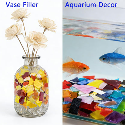 Irregular Stained Glass Scraps, Mosaic Glass Pieces,Broken Glass Pieces,Mosaic Crafts Supplies,Mosaic Tiles for Crafts,Photo Frames,Vase Filler, Aquarium Decor,1-3cm,0.9LB(Red+orange+yellow)
