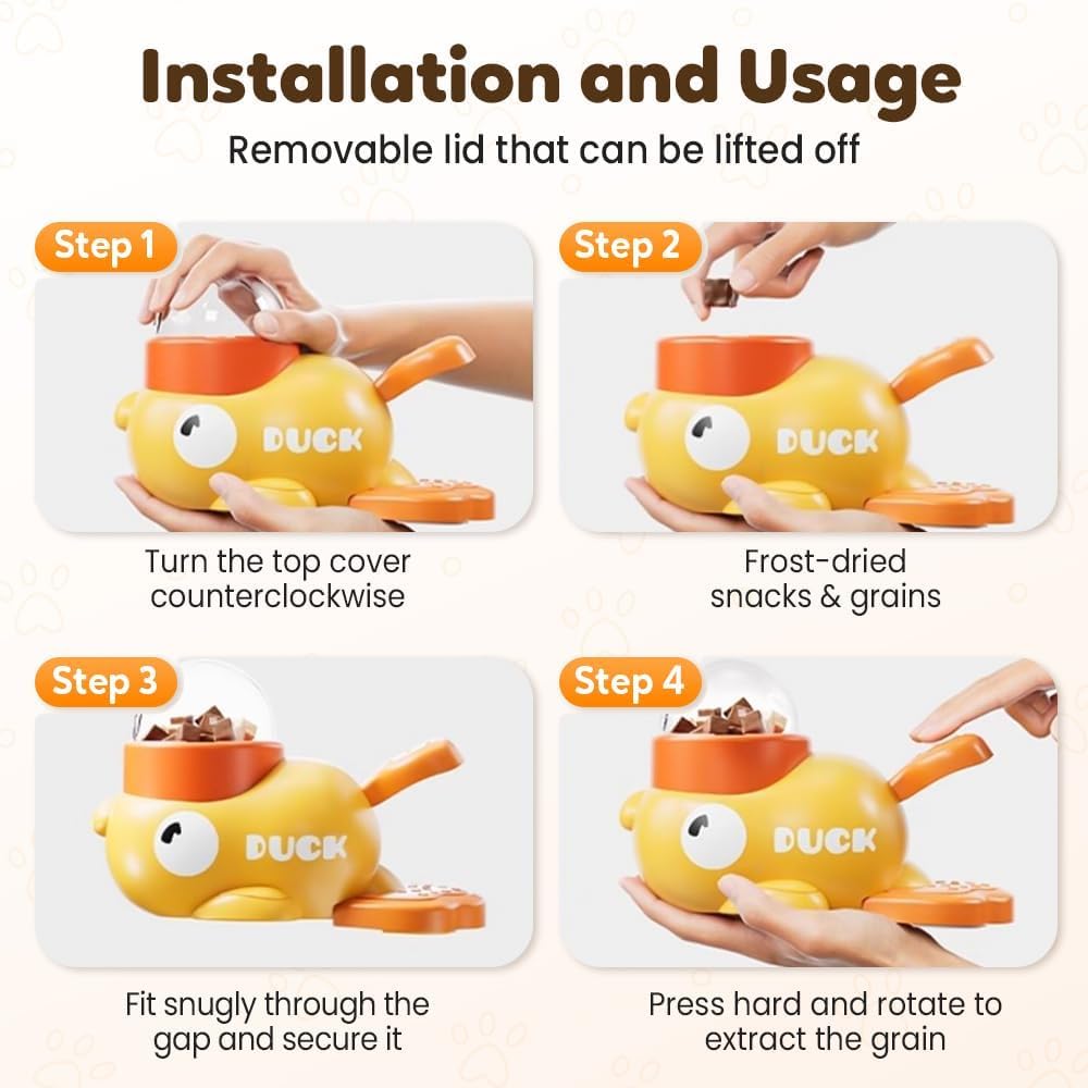 Dog Interactive Treat Dispenser, 2026 New Yellow Duck Cat Treat Dispenser, Interactive Dog Food Dispenser with Button, Dog Slow Feeder Prevents Bloating for Small & Large Cats Dogs (1Pcs)