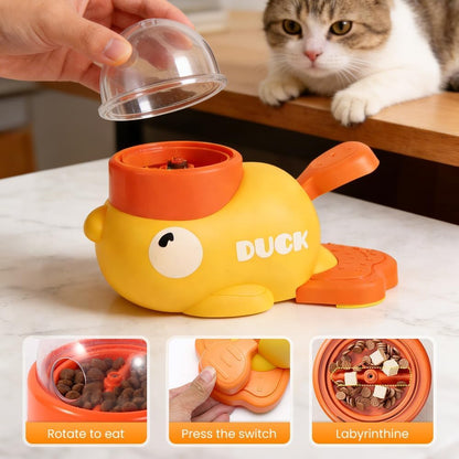 Dog Interactive Treat Dispenser, 2026 New Yellow Duck Cat Treat Dispenser, Interactive Dog Food Dispenser with Button, Dog Slow Feeder Prevents Bloating for Small & Large Cats Dogs (1Pcs)
