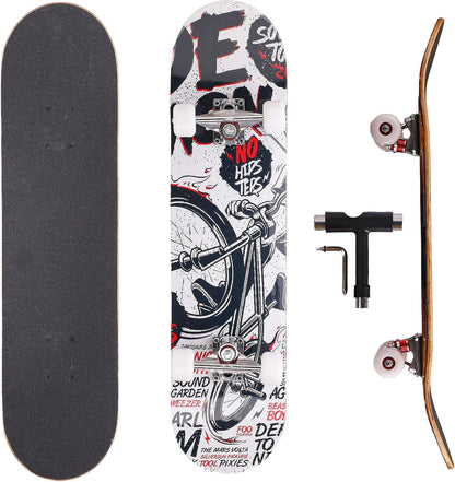 Cartoon Professional Double Kick Skateboard, 31 inch Maple Deck, ABEC-11 Bearings, 95A PU Wheels