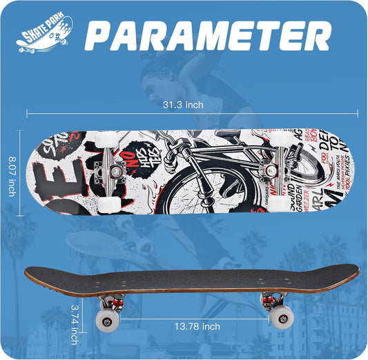 Cartoon Professional Double Kick Skateboard, 31 inch Maple Deck, ABEC-11 Bearings, 95A PU Wheels