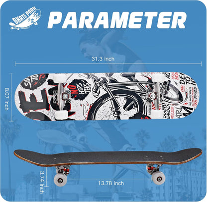 Cartoon Professional Double Kick Skateboard, 31 inch Maple Deck, ABEC-11 Bearings, 95A PU Wheels