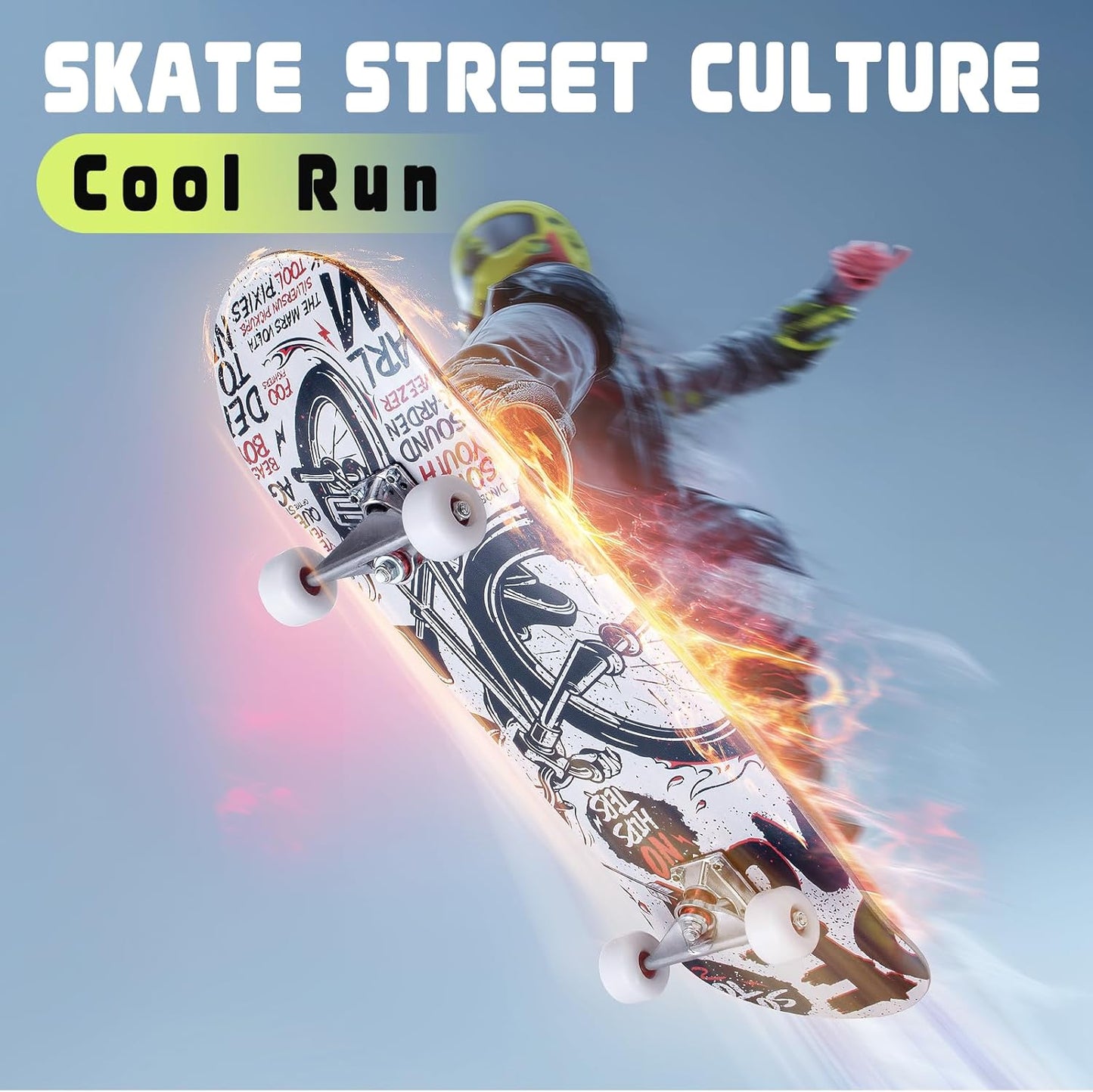Cartoon Professional Double Kick Skateboard, 31 inch Maple Deck, ABEC-11 Bearings, 95A PU Wheels