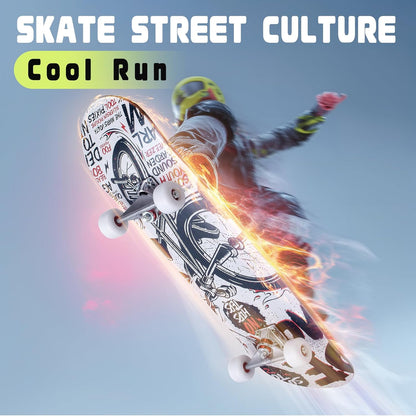 Cartoon Professional Double Kick Skateboard, 31 inch Maple Deck, ABEC-11 Bearings, 95A PU Wheels
