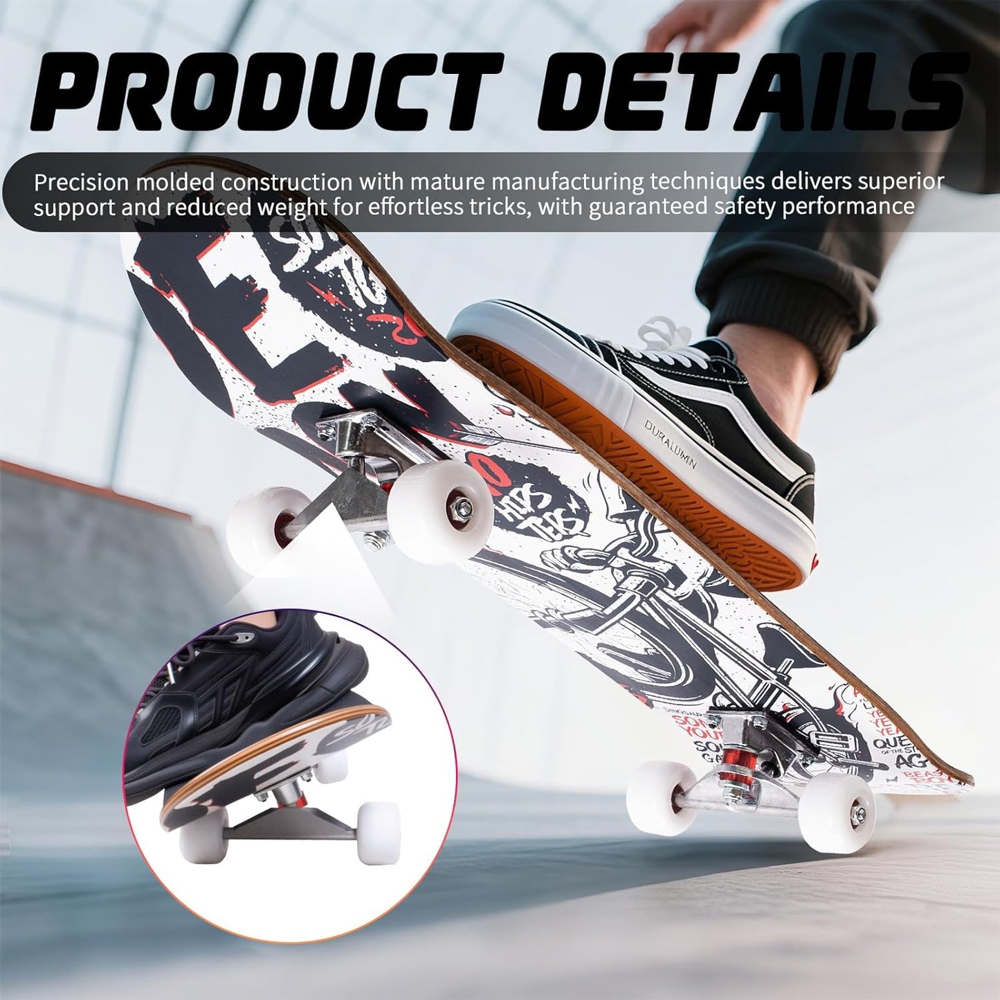 Cartoon Professional Double Kick Skateboard, 31 inch Maple Deck, ABEC-11 Bearings, 95A PU Wheels