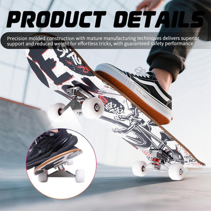 Cartoon Professional Double Kick Skateboard, 31 inch Maple Deck, ABEC-11 Bearings, 95A PU Wheels