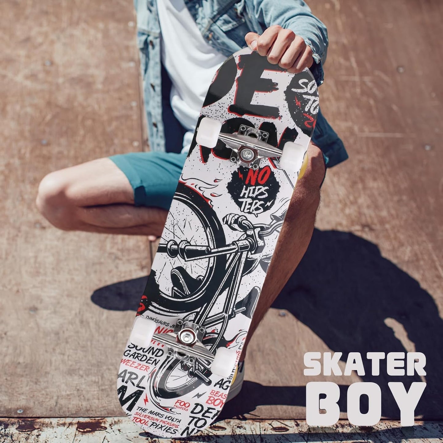 Cartoon Professional Double Kick Skateboard, 31 inch Maple Deck, ABEC-11 Bearings, 95A PU Wheels