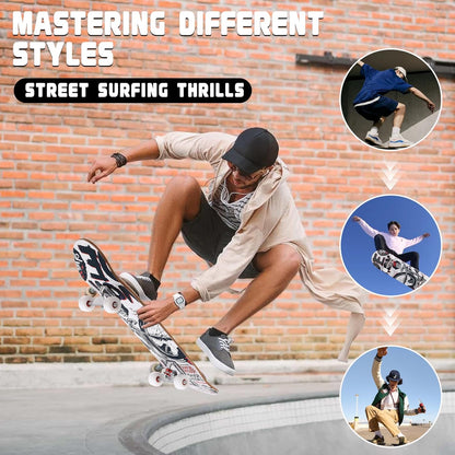Cartoon Professional Double Kick Skateboard, 31 inch Maple Deck, ABEC-11 Bearings, 95A PU Wheels
