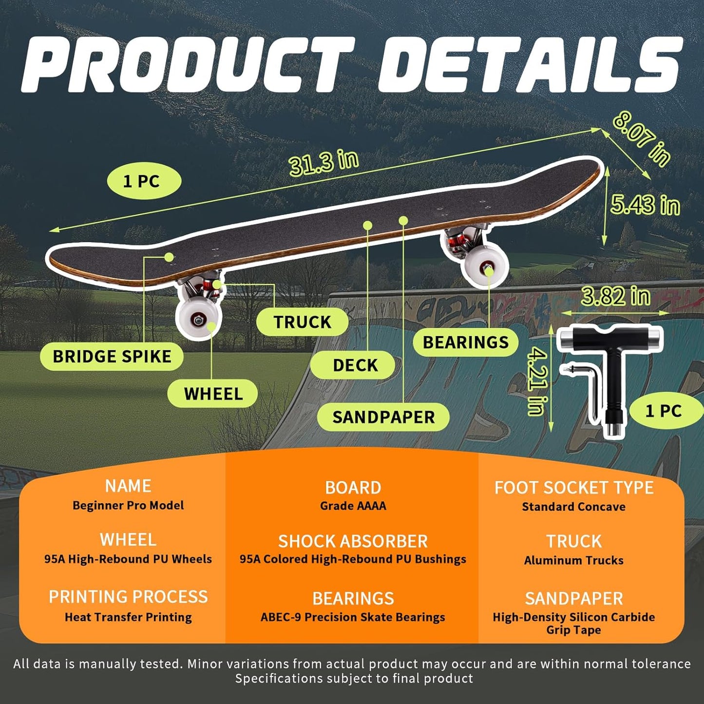 Cartoon Professional Double Kick Skateboard, 31 inch Maple Deck, ABEC-11 Bearings, 95A PU Wheels