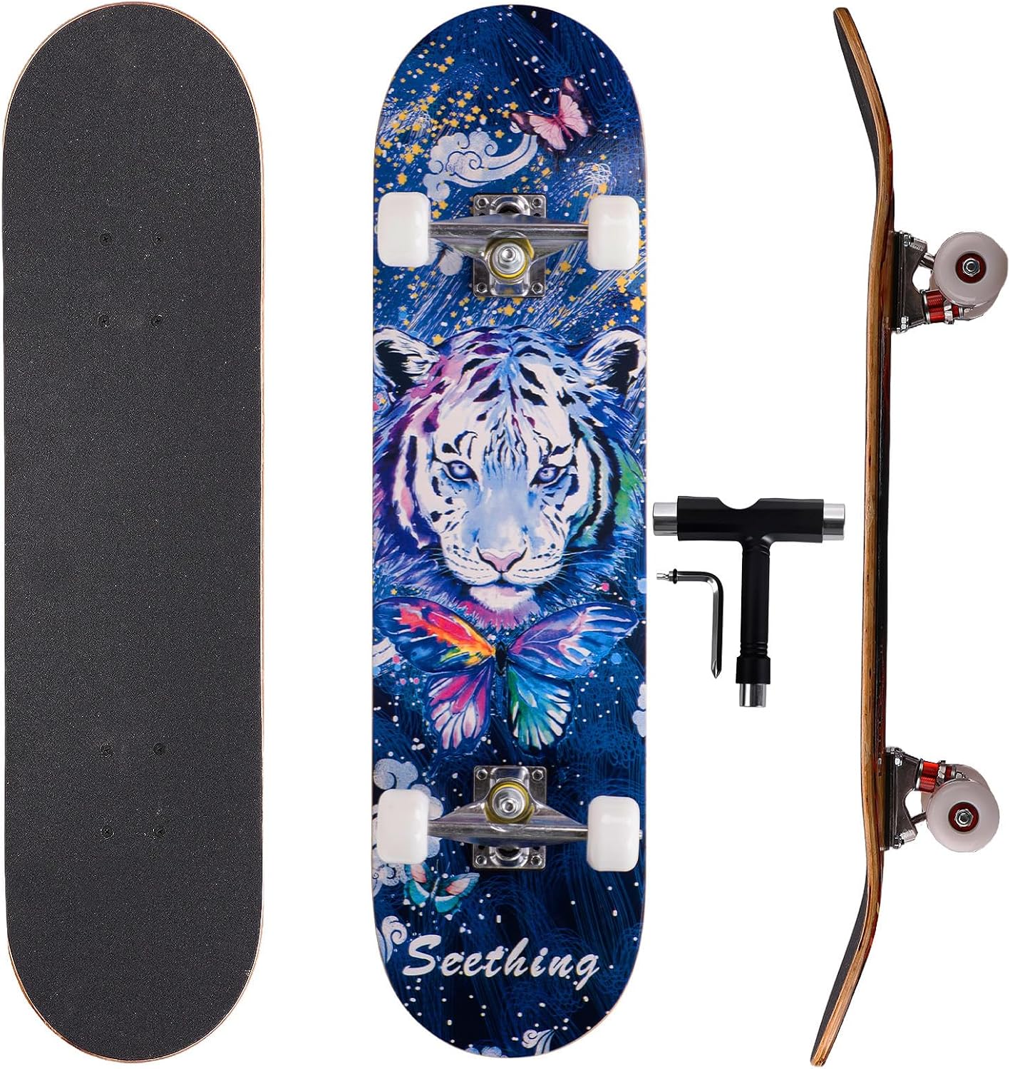 Cartoon Professional Double Kick Skateboard, 31 inch Maple Deck, ABEC-11 Bearings, 95A PU Wheels