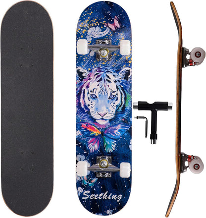 Cartoon Professional Double Kick Skateboard, 31 inch Maple Deck, ABEC-11 Bearings, 95A PU Wheels