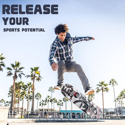 Cartoon Professional Double Kick Skateboard, 31 inch Maple Deck, ABEC-11 Bearings, 95A PU Wheels