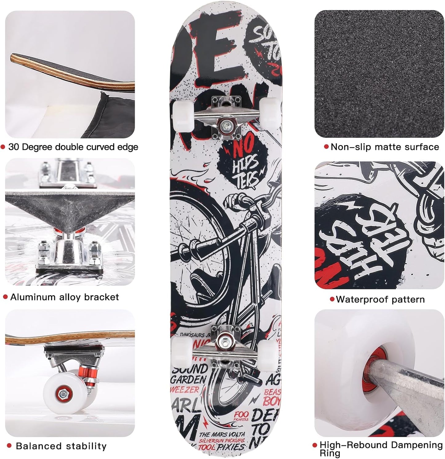Cartoon Professional Double Kick Skateboard, 31 inch Maple Deck, ABEC-11 Bearings, 95A PU Wheels