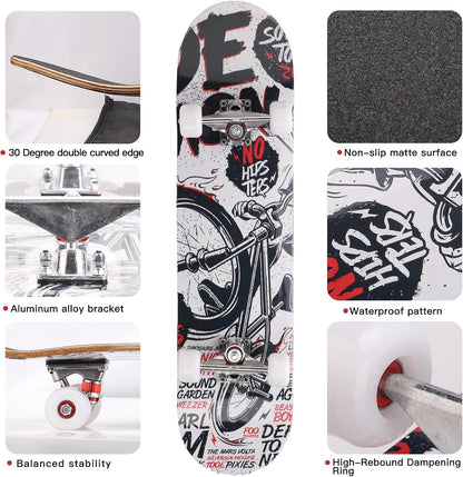 Cartoon Professional Double Kick Skateboard, 31 inch Maple Deck, ABEC-11 Bearings, 95A PU Wheels