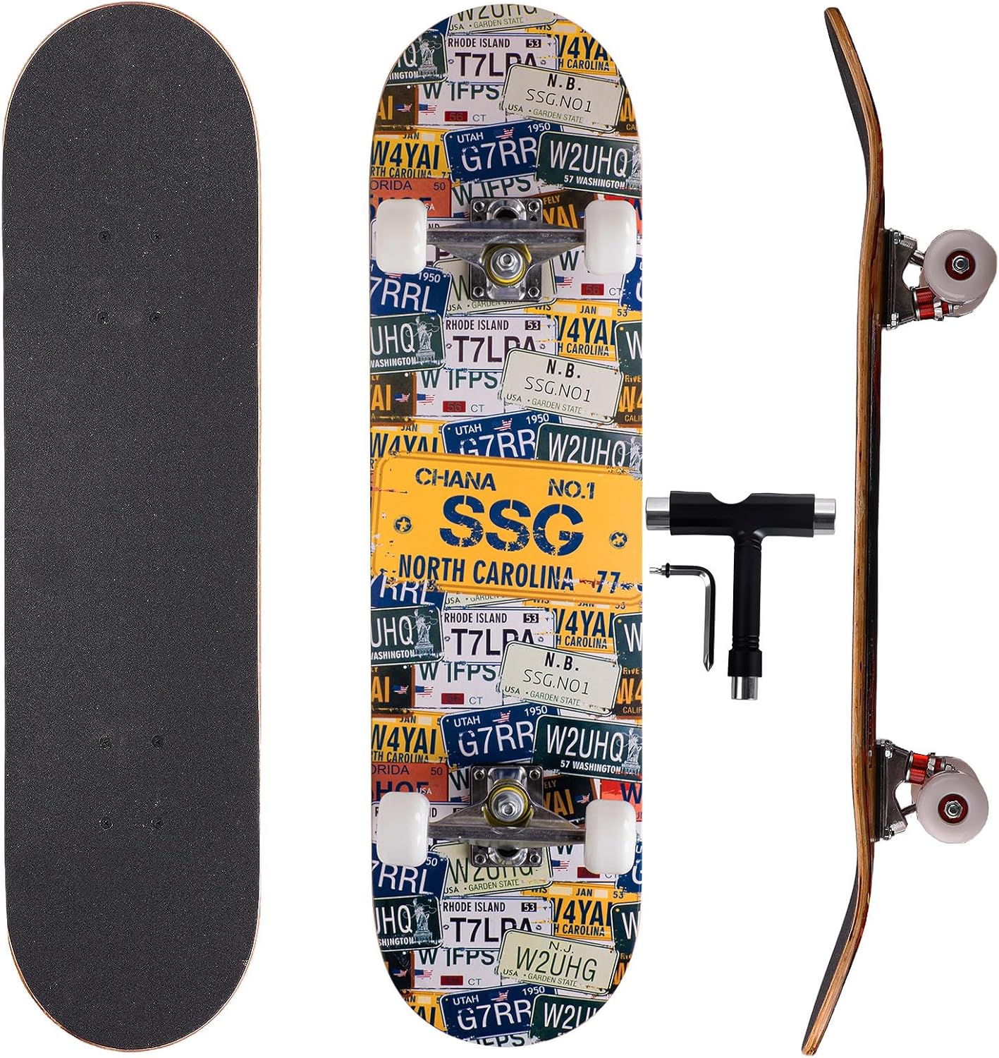 Cartoon Professional Double Kick Skateboard, 31 inch Maple Deck, ABEC-11 Bearings, 95A PU Wheels