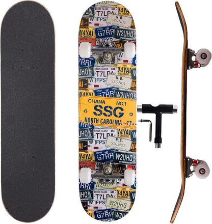 Cartoon Professional Double Kick Skateboard, 31 inch Maple Deck, ABEC-11 Bearings, 95A PU Wheels