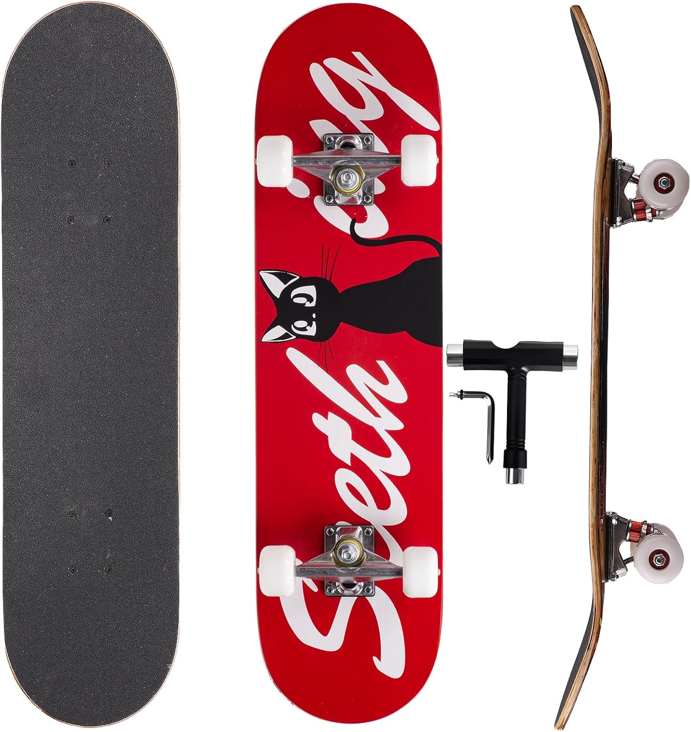 Cartoon Professional Double Kick Skateboard, 31 inch Maple Deck, ABEC-11 Bearings, 95A PU Wheels