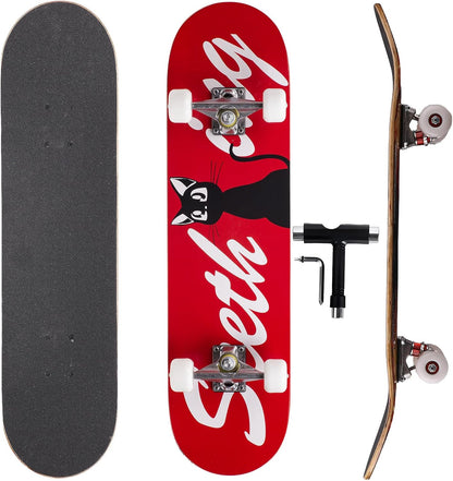 Cartoon Professional Double Kick Skateboard, 31 inch Maple Deck, ABEC-11 Bearings, 95A PU Wheels