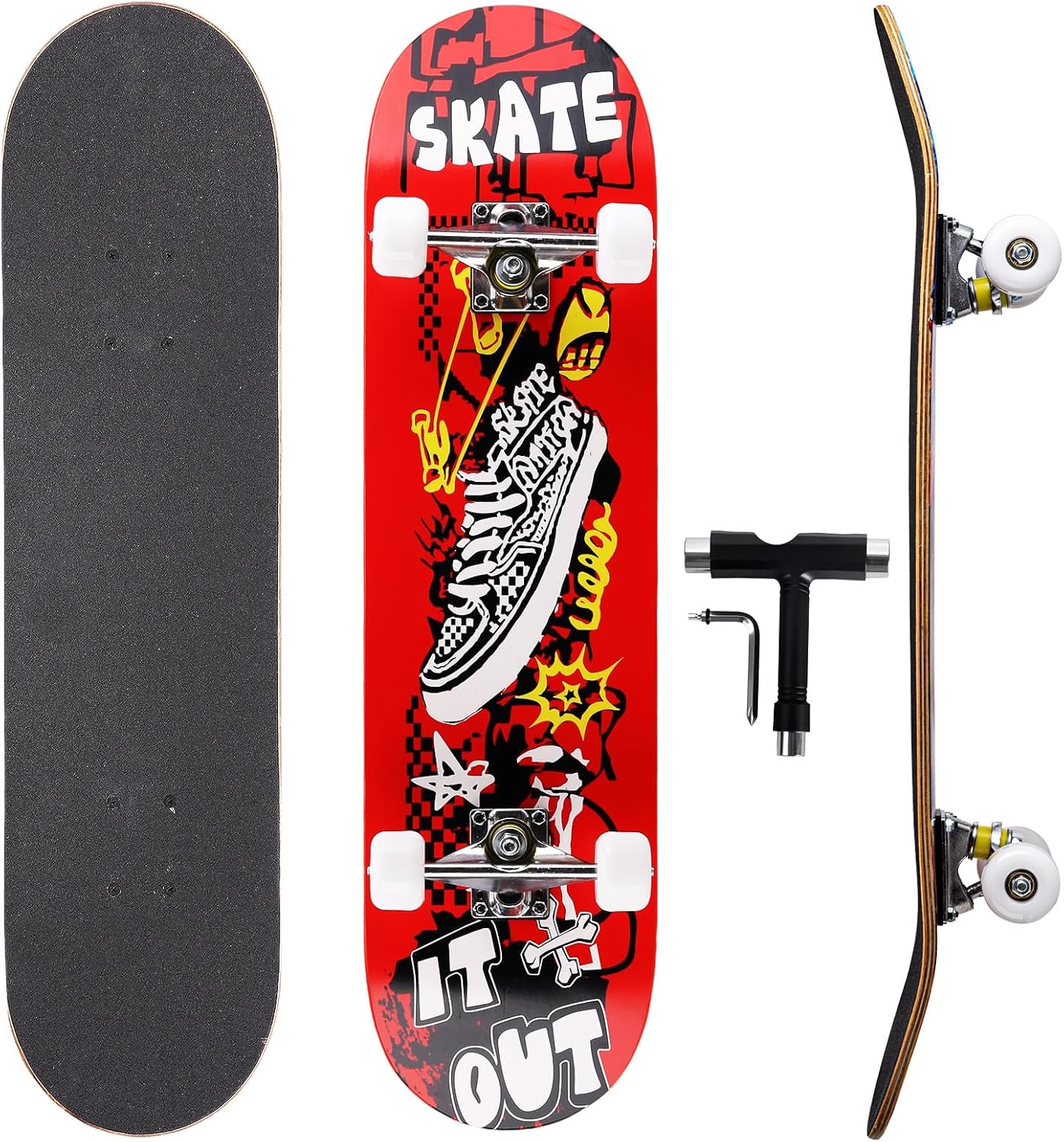 Cartoon Professional Double Kick Skateboard, 31 inch Maple Deck, ABEC-11 Bearings, 95A PU Wheels