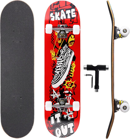 Cartoon Professional Double Kick Skateboard, 31 inch Maple Deck, ABEC-11 Bearings, 95A PU Wheels