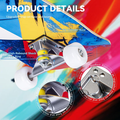 Cartoon Professional Double Kick Skateboard, 31 inch Maple Deck, ABEC-11 Bearings, 95A PU Wheels