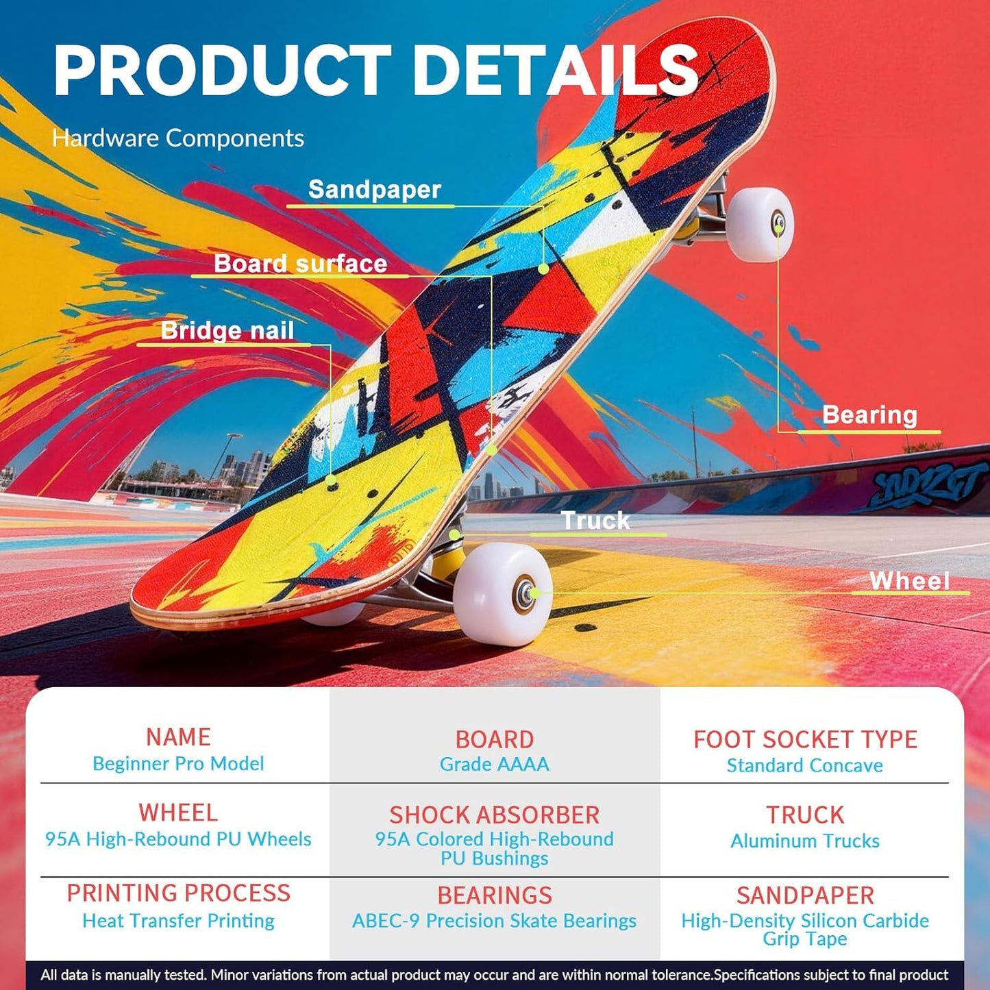 Cartoon Professional Double Kick Skateboard, 31 inch Maple Deck, ABEC-11 Bearings, 95A PU Wheels