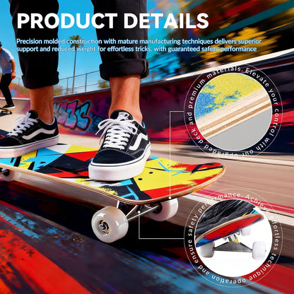 Cartoon Professional Double Kick Skateboard, 31 inch Maple Deck, ABEC-11 Bearings, 95A PU Wheels