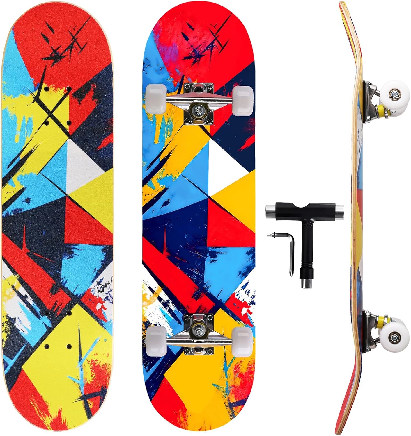 Cartoon Professional Double Kick Skateboard, 31 inch Maple Deck, ABEC-11 Bearings, 95A PU Wheels