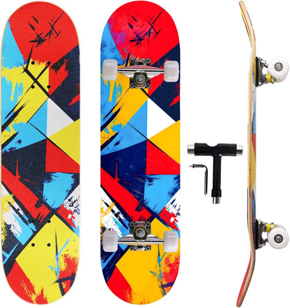 Cartoon Professional Double Kick Skateboard, 31 inch Maple Deck, ABEC-11 Bearings, 95A PU Wheels
