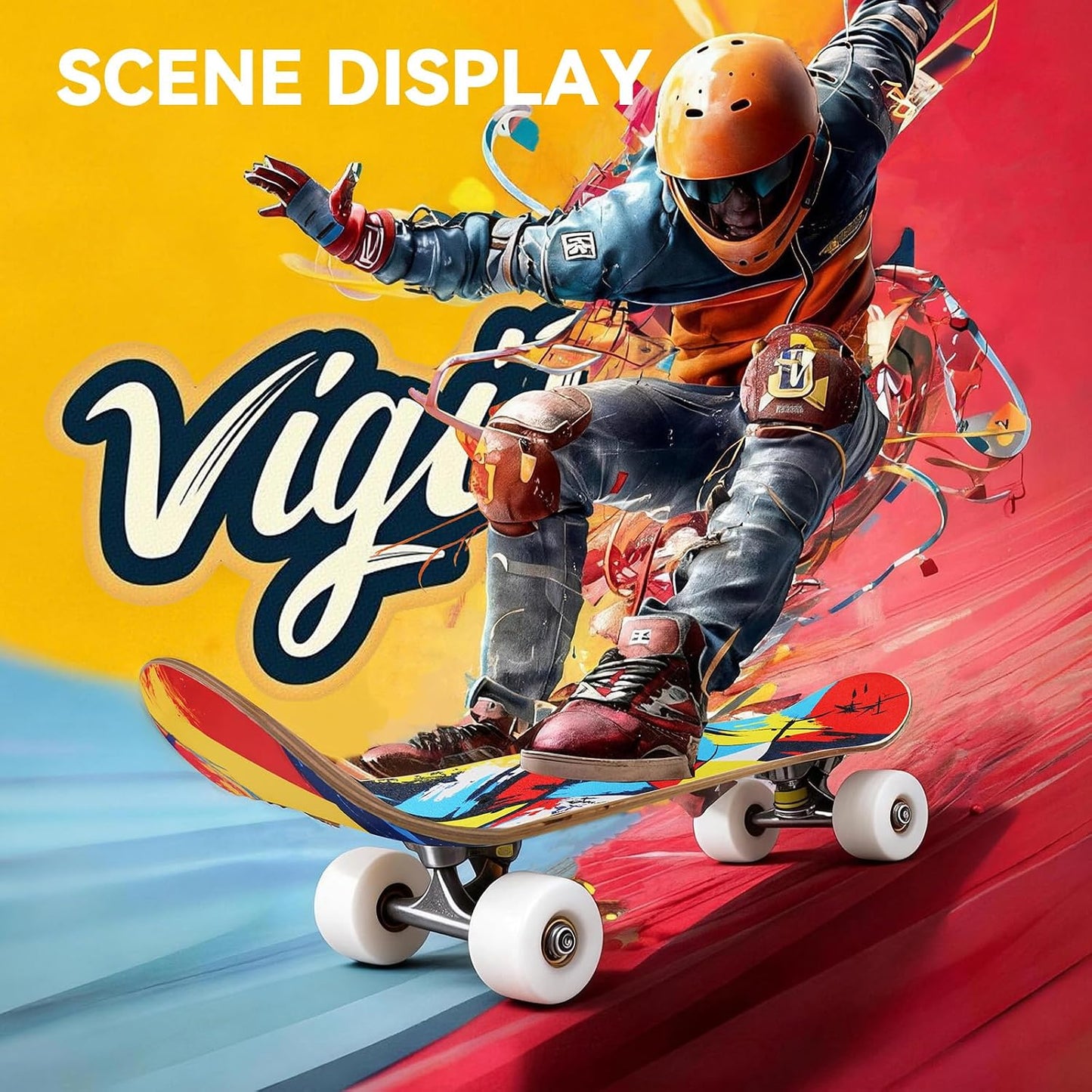 Cartoon Professional Double Kick Skateboard, 31 inch Maple Deck, ABEC-11 Bearings, 95A PU Wheels