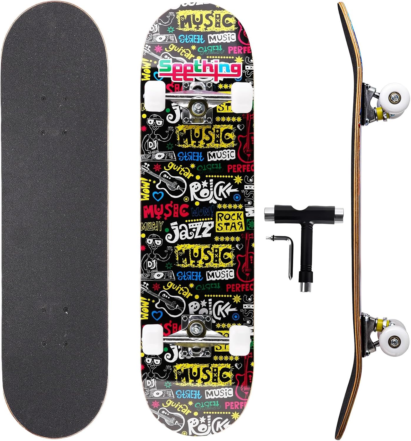 Cartoon Professional Double Kick Skateboard, 31 inch Maple Deck, ABEC-11 Bearings, 95A PU Wheels