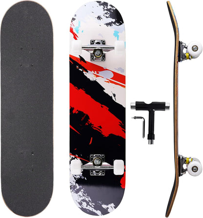Cartoon Professional Double Kick Skateboard, 31 inch Maple Deck, ABEC-11 Bearings, 95A PU Wheels