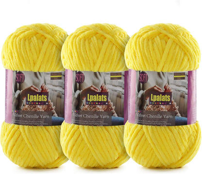Baby Blanket Yarn for Crocheting Soft - 3 Pack of 100g/3.5oz Chunky Chenille Yarn for Knitting Blankets Amigurumi - #6 Super Bulky - 261 Yards Thick Plush Yarns (3, Yellow)