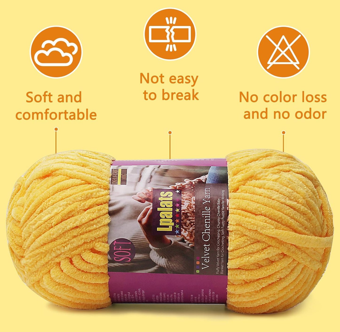 Baby Blanket Yarn for Crocheting Soft - 3 Pack of 100g/3.5oz Chunky Chenille Yarn for Knitting Blankets Amigurumi - #6 Super Bulky - 261 Yards Thick Plush Yarns (3, Yellow)