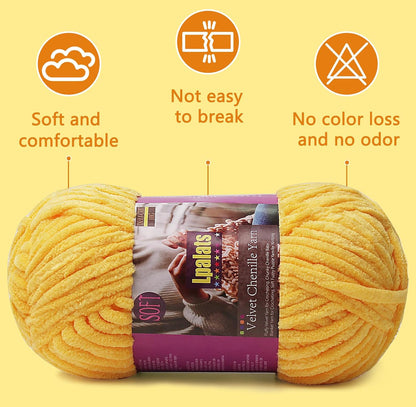 Baby Blanket Yarn for Crocheting Soft - 3 Pack of 100g/3.5oz Chunky Chenille Yarn for Knitting Blankets Amigurumi - #6 Super Bulky - 261 Yards Thick Plush Yarns (3, Yellow)