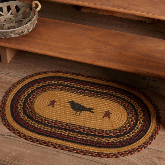 Heritage Farms Primitive Crow Jute Yellow Accent Rug Oval w/Floor Pad 20"x30"