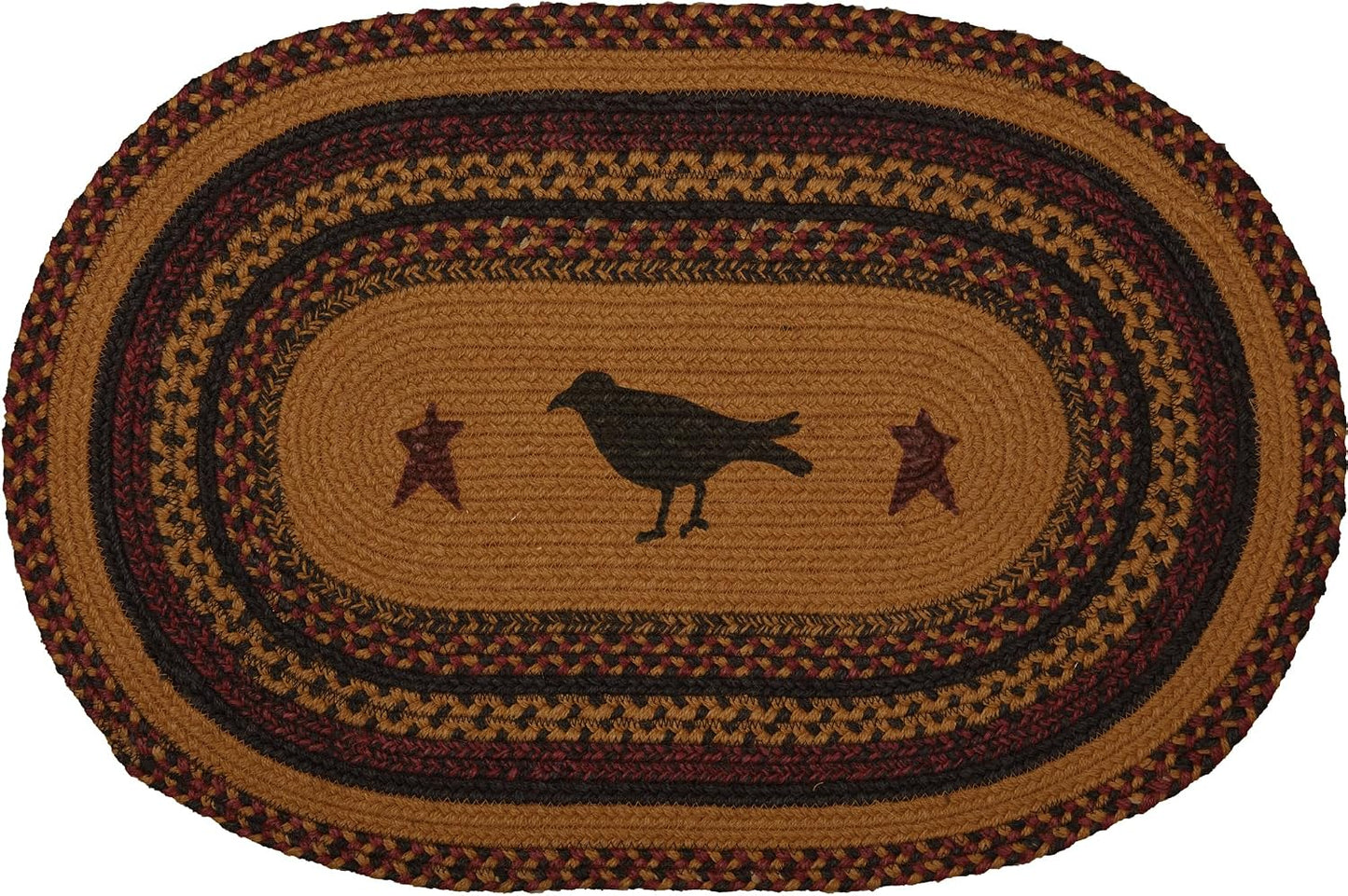 Heritage Farms Primitive Crow Jute Yellow Accent Rug Oval w/Floor Pad 20"x30"
