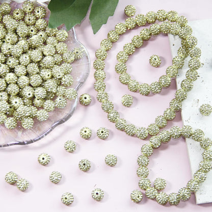 200 Pcs 10mm Rhinestone Beads for Jewelry Making, Light Yellow Shiny Round Shamballa Disco Baseball Necklace Beads Sparkle Crystal Clay Pave Rhinestones Bead for DIY Bracelet Earring Making Supplies