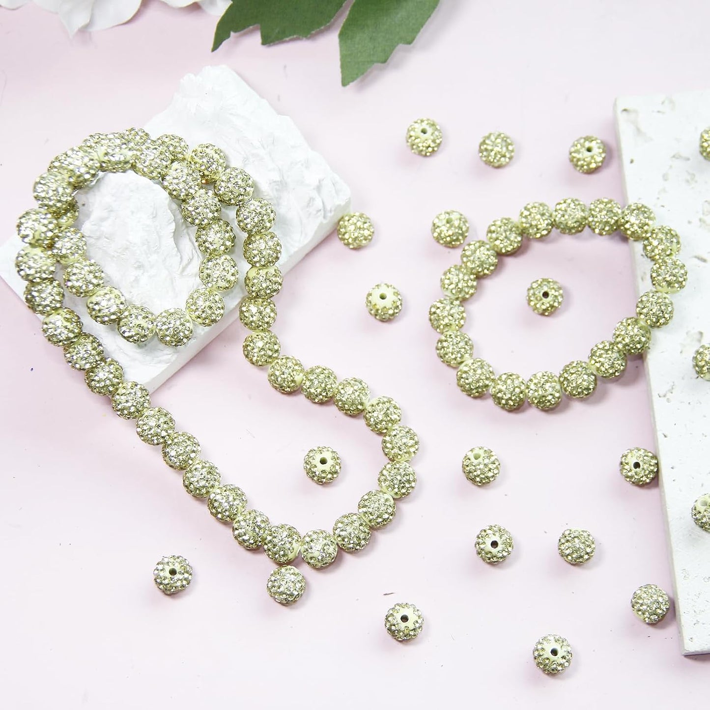 200 Pcs 10mm Rhinestone Beads for Jewelry Making, Light Yellow Shiny Round Shamballa Disco Baseball Necklace Beads Sparkle Crystal Clay Pave Rhinestones Bead for DIY Bracelet Earring Making Supplies