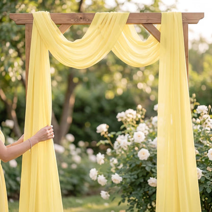 Yellow Chiffon Wedding Arch Draping 18FT 2 Panels Sheer Fabric | Semi-Sheer Chiffon, for Wedding Ceremony, Arch Backdrop, Reception, Baby Shower, Wrinkle-Free & Reusable, 6 Yards Each Panel
