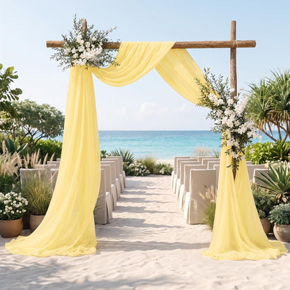 Yellow Chiffon Wedding Arch Draping 18FT 2 Panels Sheer Fabric | Semi-Sheer Chiffon, for Wedding Ceremony, Arch Backdrop, Reception, Baby Shower, Wrinkle-Free & Reusable, 6 Yards Each Panel